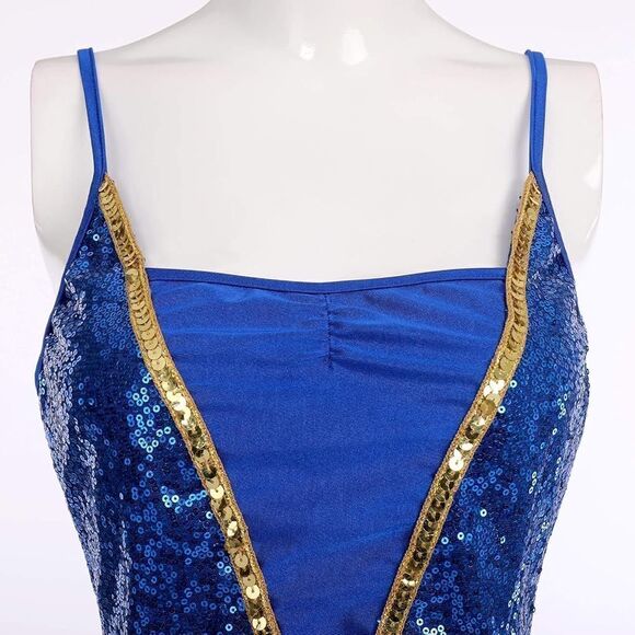 Shiny Sequin Spaghetti Strap blue XS High Low Mesh Tulle Dance Dress Modern Cont - Picture 4 of 10